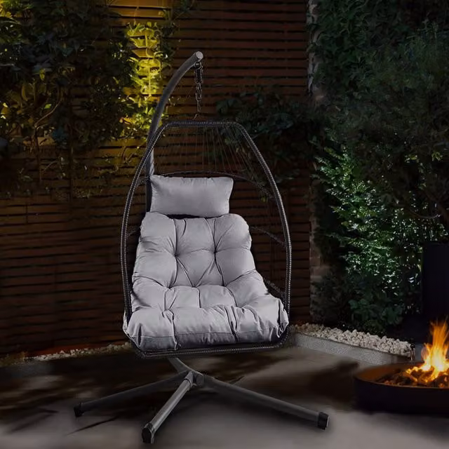 HOMEREPUBLIC Modern Foldable Single Seat Rattan Swing Chair in Black or Grey