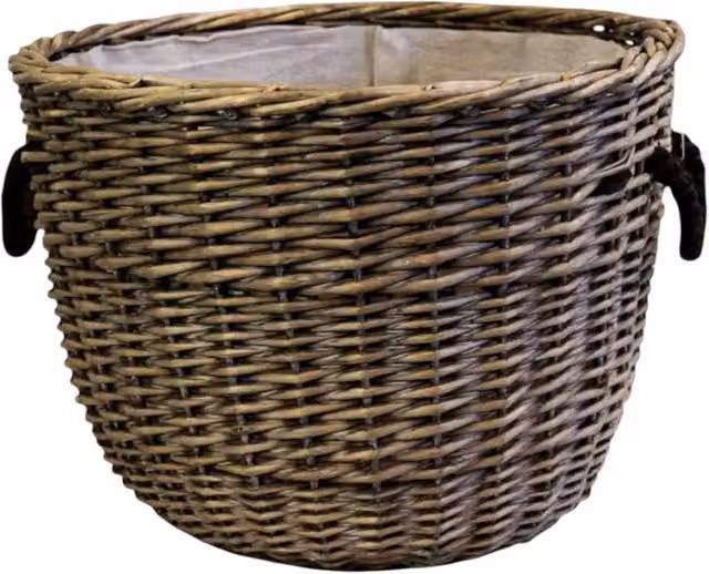 Four Candle Grey Willow Log Basket with Hessian Liner and Handles – 1