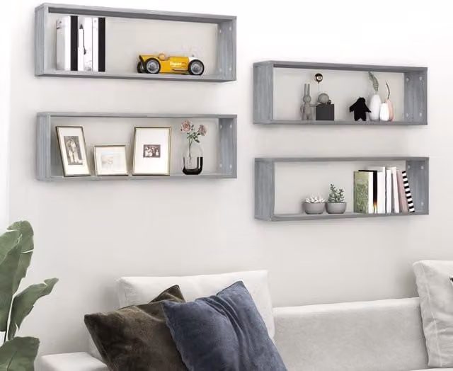 Berkfield Home Wall Cube Shelves, 4 Piece Set in Grey Sonoma, W: 80 cm, D: 26.5 cm, H: 15 cm – 1