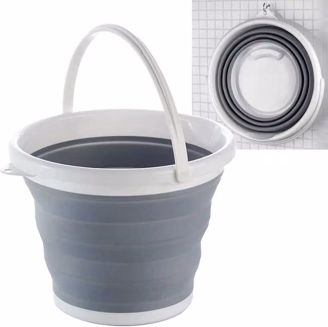 Havendro Grey Folding Plastic and Silicone Water Carrier Bucket for Kitchen, Camping and Garden – 1