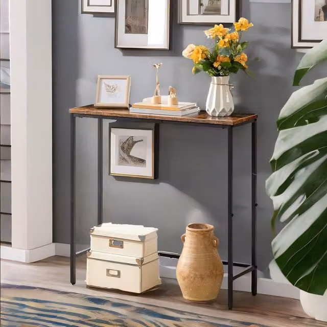 Rafaelo Mobilia Slim Industrial Console Table for Hallway in Brown and Black, W/D/H: 100 x 24 x 75 cm – 1