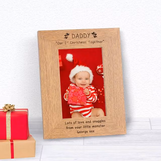 Uniqueful Men's Personalised Daddy Our 1st Christmas Together Wood Picture Frame, Brown, 7x5 in