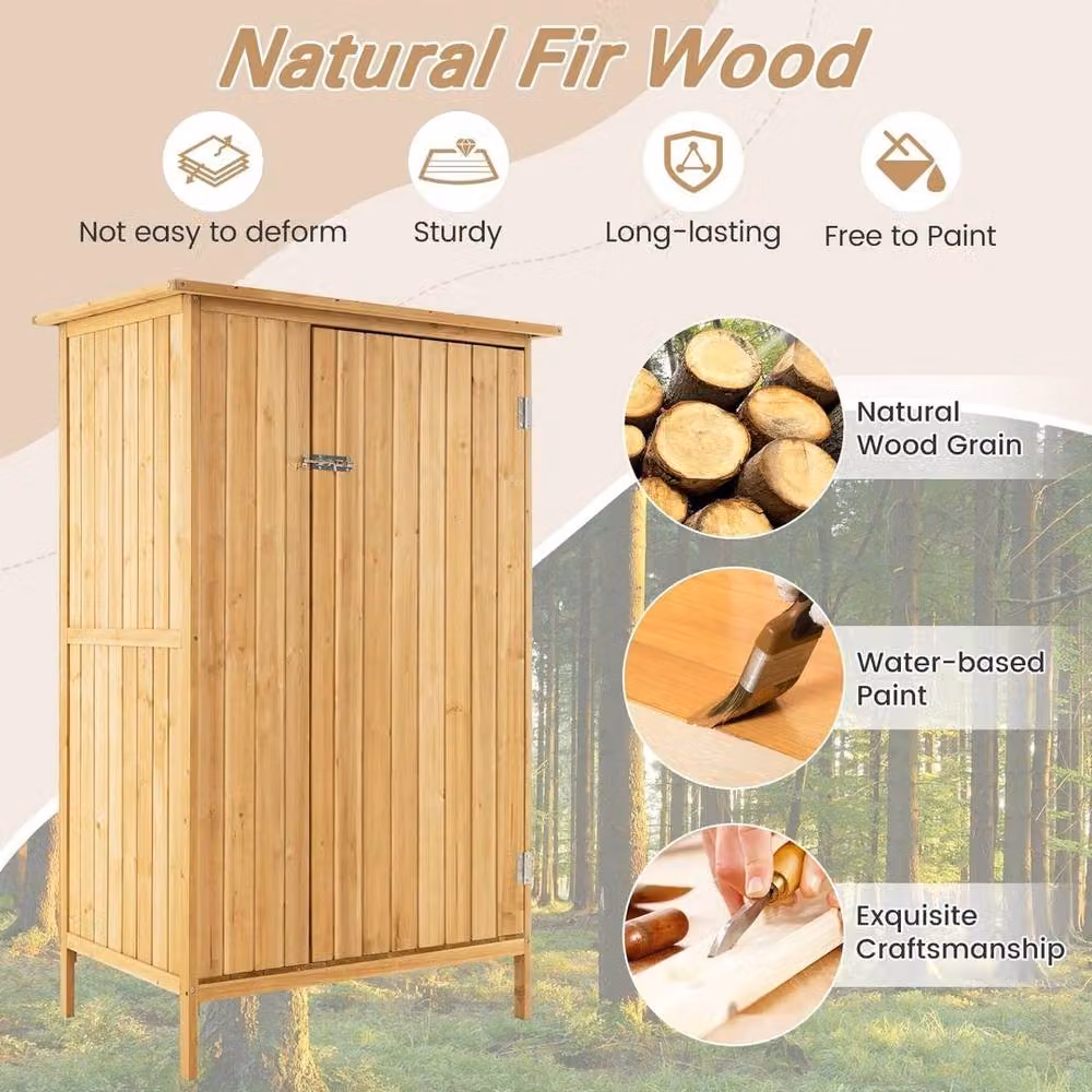 EONLION Brown Wooden Garden Shed Utility Tool Organizer with Shelving, W/D/H: 150 x 100 x 91.44 cm – 4