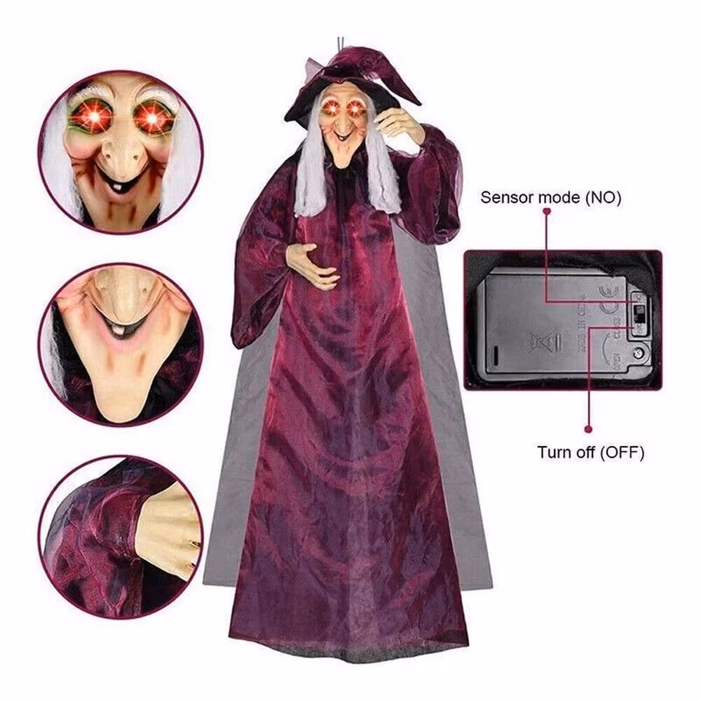 SPETLEK Halloween Hanging Animated Talking Spooky Witch in Purple, H 100 cm x W 60 cm – 3
