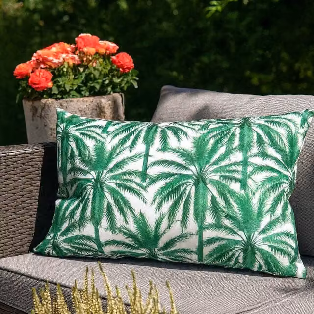 Voltico Green Palm Tree Pattern Rectangular Garden Filled Cushion W: 60 cm, H: 40 cm