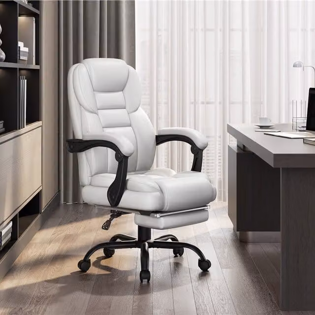 Yaheetech White PU Leather Executive Office Chair with Headrest and Footrest
