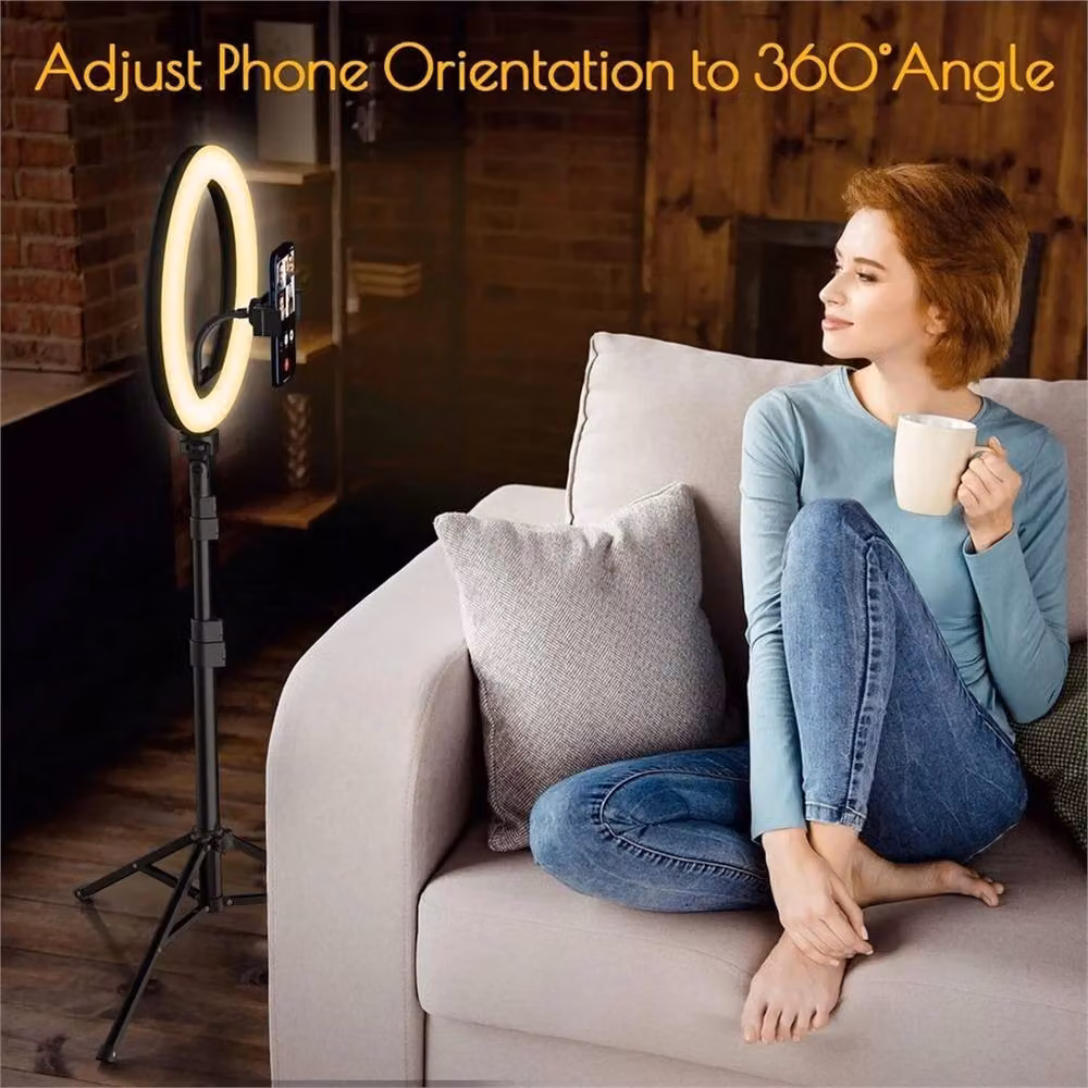 VOGREX 12 inch LED Ring Light with Tripod Stand and Phone Mount in Black – 3