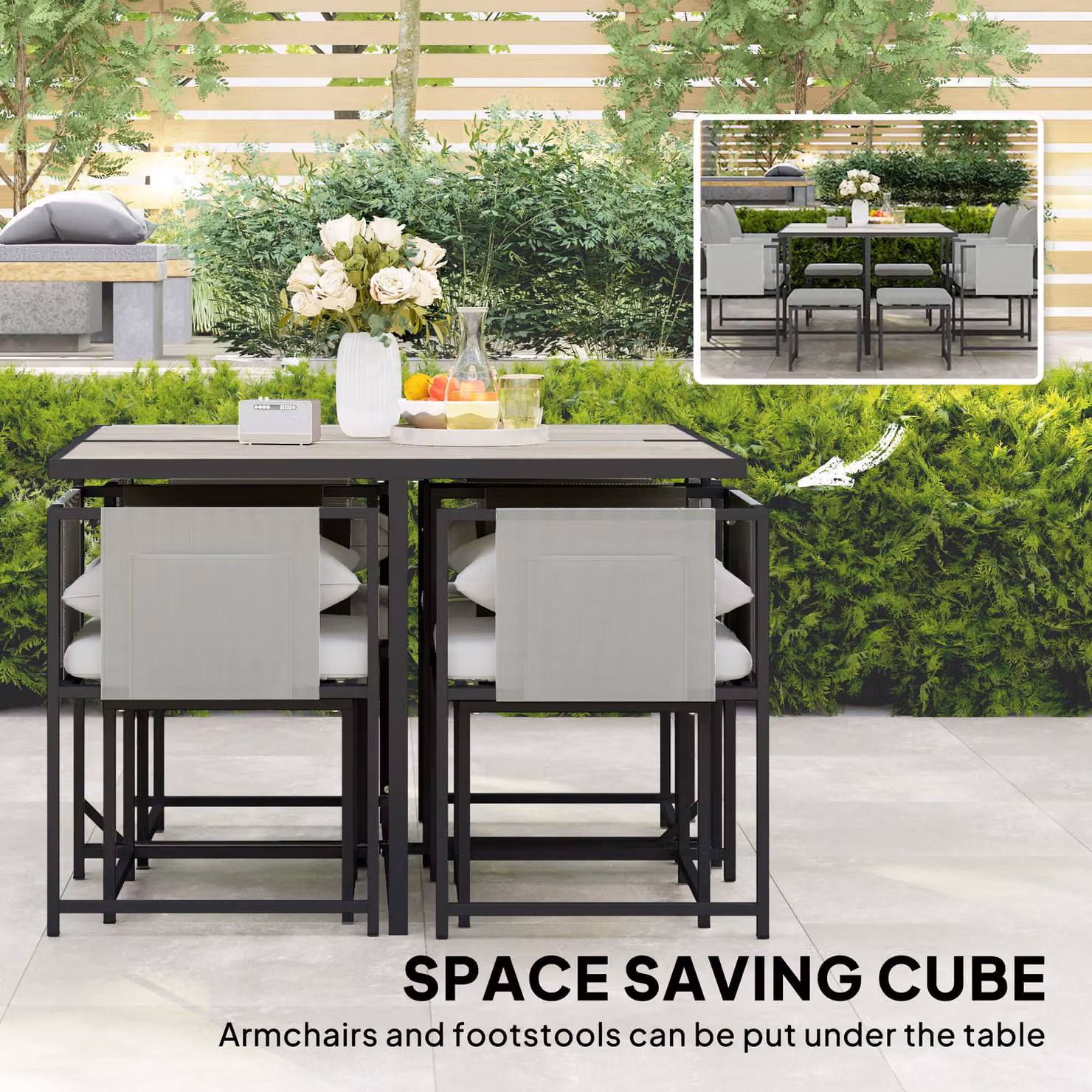 Outsunny Nine-Piece Modern Garden Dining Set with Powder Coated Steel Frame and Plastic Details in Grey – 3