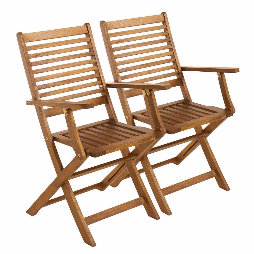 Charles Bentley Pair of Foldable Acacia Wood Outdoor Dining Armchairs in Natural Brown – 2