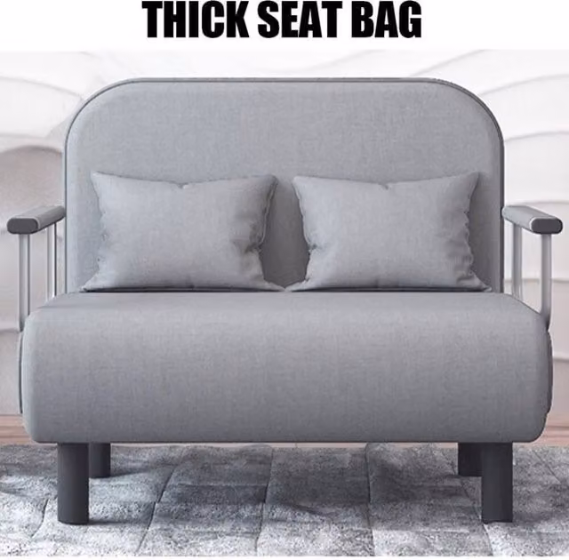 FORGEVIO Grey Fabric Click Clack Sofa Bed with Metal Frame, W: 100 cm, L: 190 cm – 1