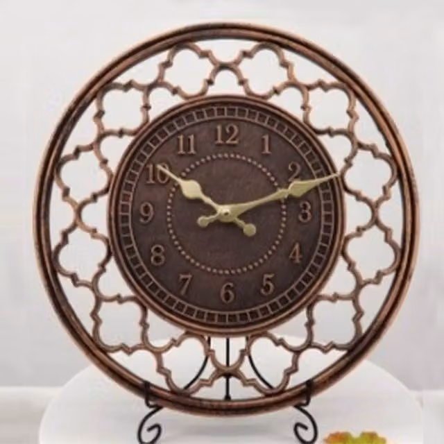 Livingandhome Round Floral Metal Wall Clock in Brown and Gold with Silent Quartz Movement