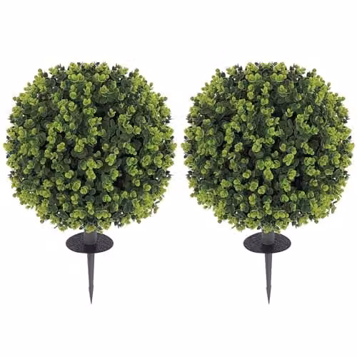 HOMCOM Set of 2 Green Artificial Boxwood Topiary Ball Bushes, UV Resistant, Diameter: 40 cm – 1