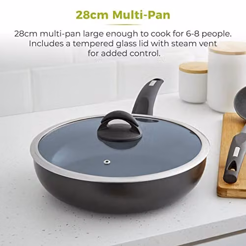 Tower Cerasure 28 cm Non-Stick Saute Pan with Glass Lid, Aluminium Body, Anthracite Grey – 2