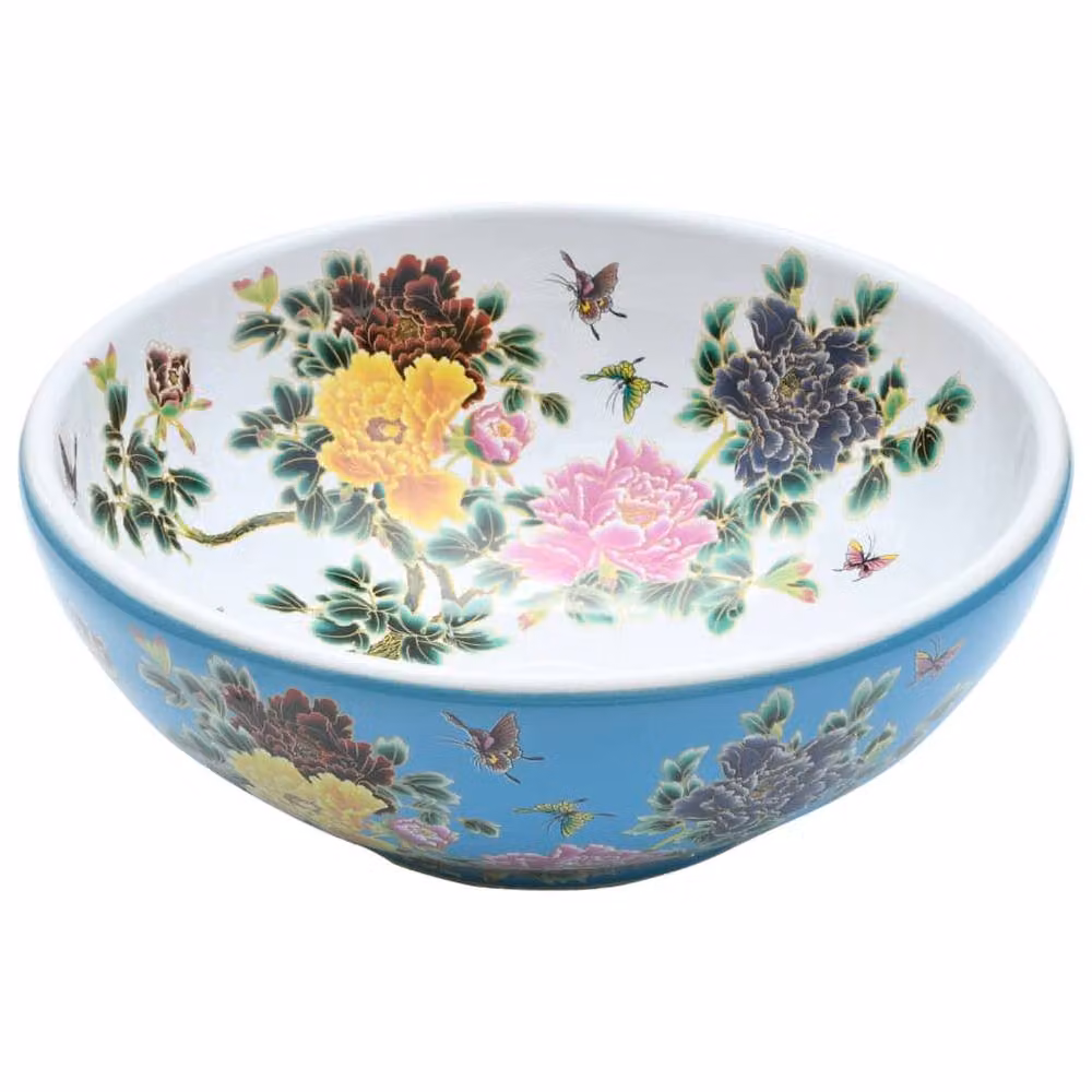 Berkfield Home Multicolour Blue Round Ceramic Countertop Basin, Diameter: 41 cm, Height: 14 cm – 3