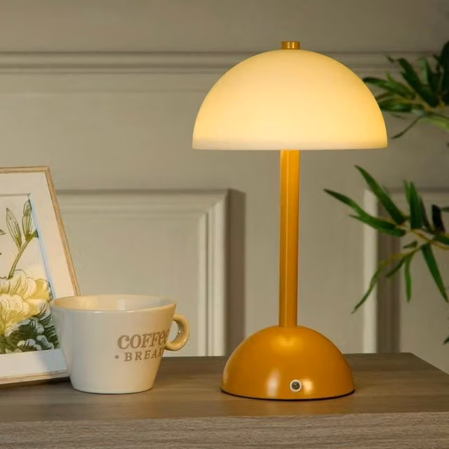 Lighting Collection Rechargeable Dimmable Glass Shade Table Lamp in Yellow and White – 1