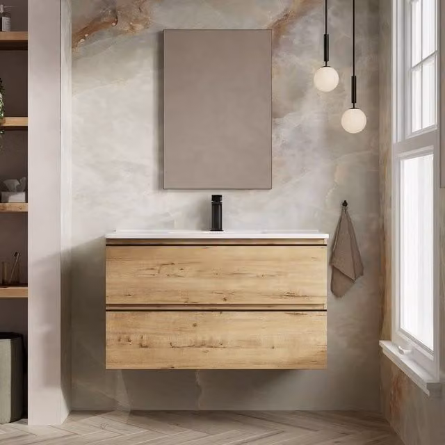 Banyetti Vatilla 1000mm Wall Hung Vanity Unit with Athena Basin in Ostippo Oak Light Oak – 1