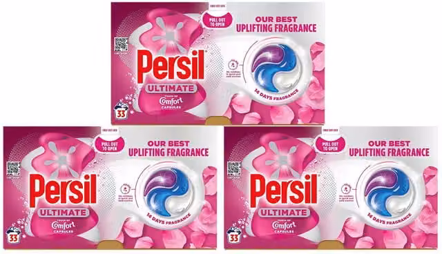 Persil Ultimate Washing Capsules Touch of Comfort, 33 Washes, 3 Pack, White and Pink