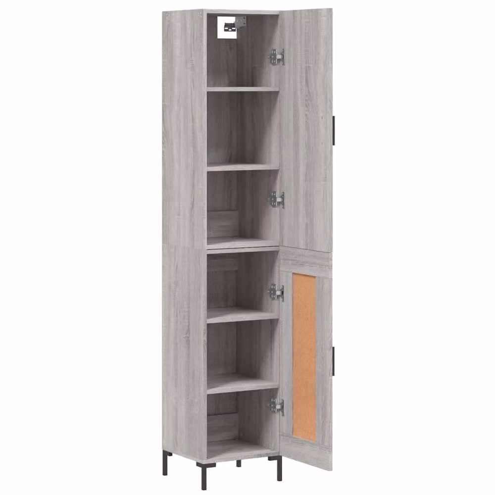 Berkfield Home Grey Sonoma Highboard with Hinged Doors and Internal Shelves, W/D/H: 34.5 x 34.0 x 180.0 cm – 3