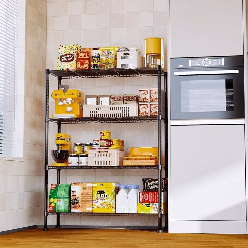 Kelvenix 4 Tier Metal Storage Rack in Black, W/D/H: 60 x 35 x 137 cm – 4