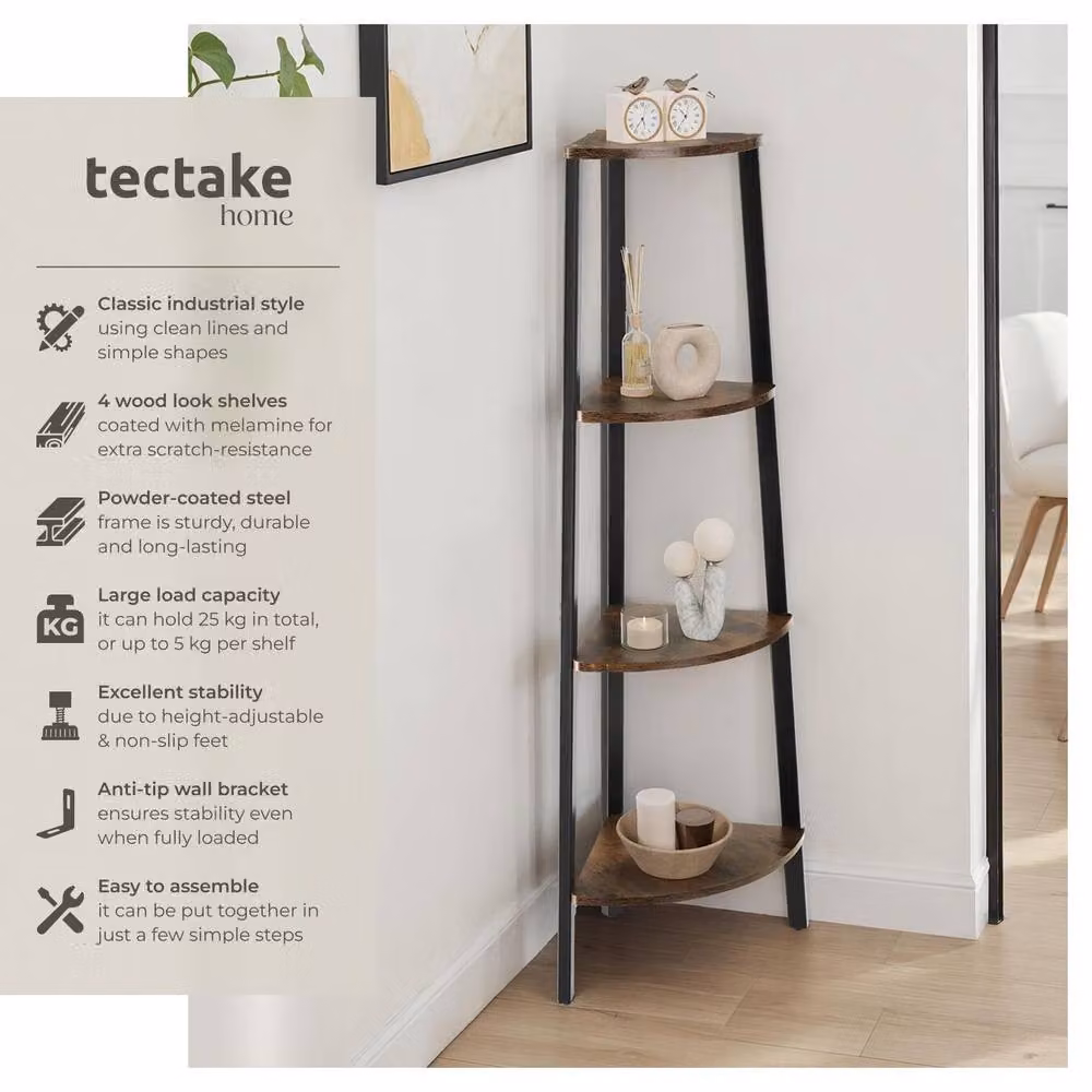 tectake Newbridge Corner Shelf with 4 Levels in Brown – 2