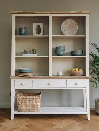Statement Furniture Florence White Console Table and Hutch with Internal Drawers and Shelves, H 191.0 x W 59.0 x D 32.5 cm – 2