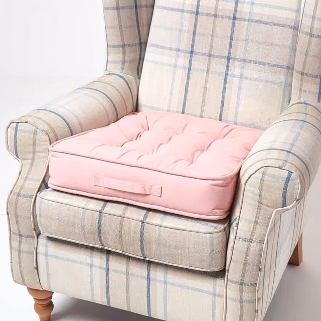 Homescapes Square Armchair Booster Cushion with Cotton Cover in Pink