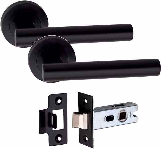 Golden Grace T-Bar Door Handle on Round Rose with Latch in Matt Black