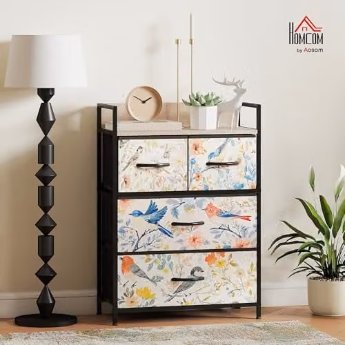 HOMCOM Modern White Fabric Chest of Drawers with 4 Drawers for Bedroom or Living Room – 2