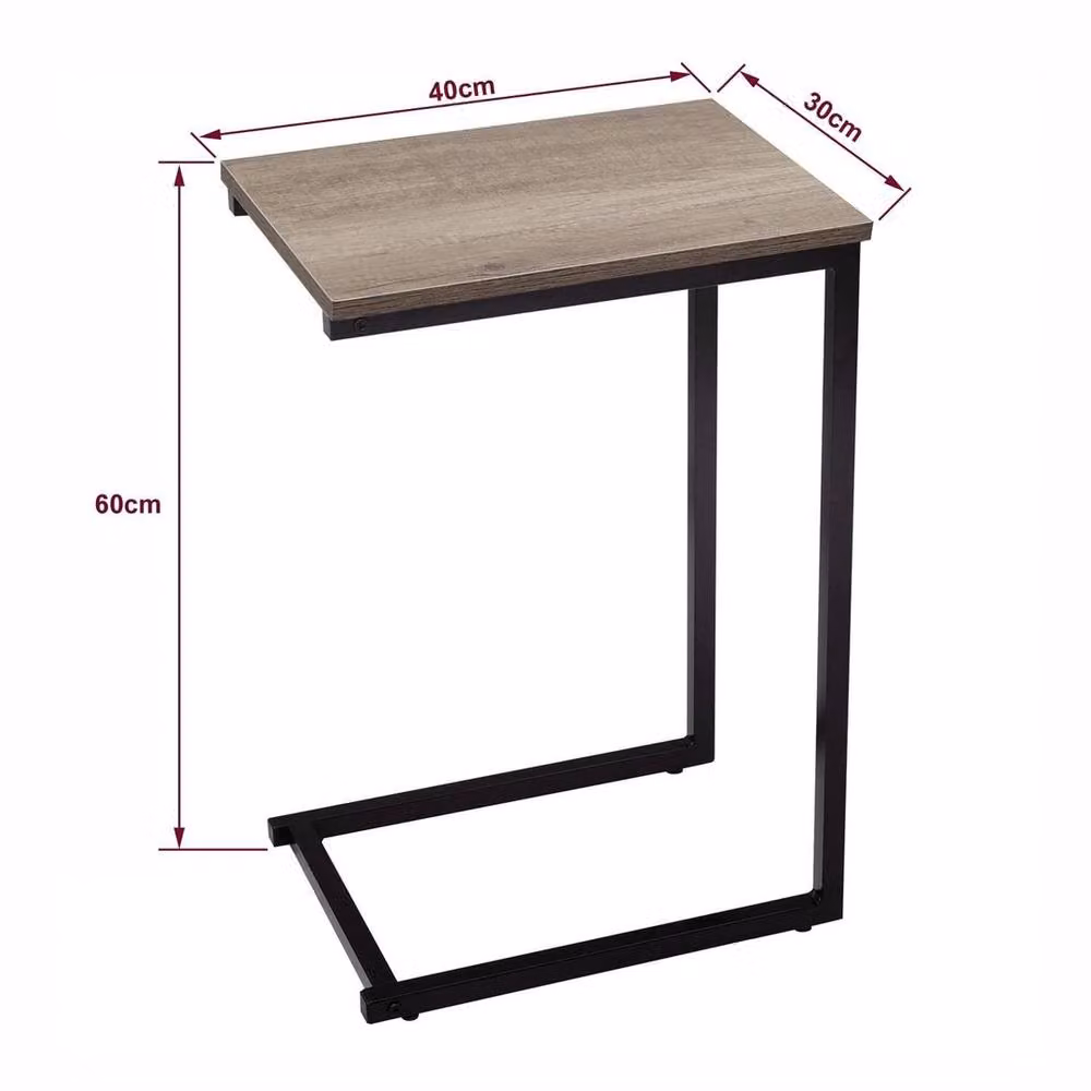 VOGREX C Shaped Side Table with Black Metal Frame and Rustic Multicolour Top – 2