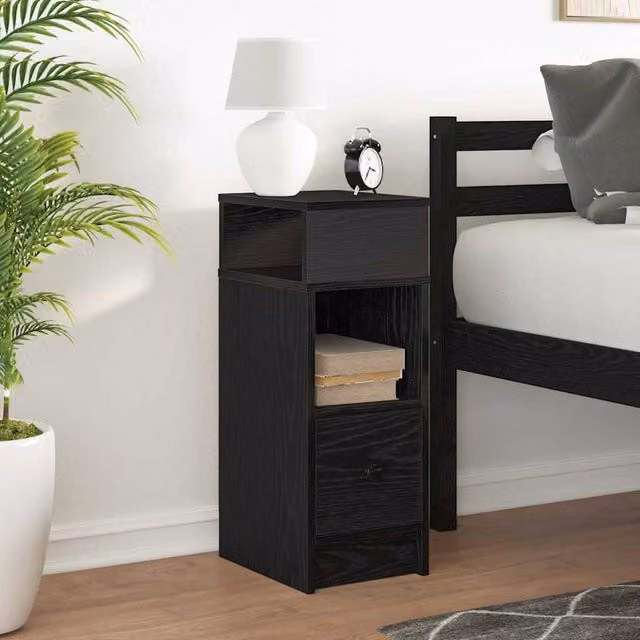 Berkfield Home Durable Bedside Cabinet with Drawer in Black, W/D/H: 25 x 31 x 66 cm – 1