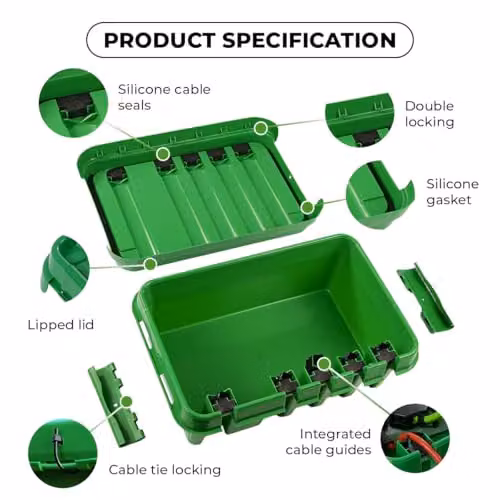 DRiBOX Small IP55 Weatherproof Outdoor Electrical Connection Box, Green, W: 25.5 cm, D: 14.1 cm, H: 10.2 cm – 4