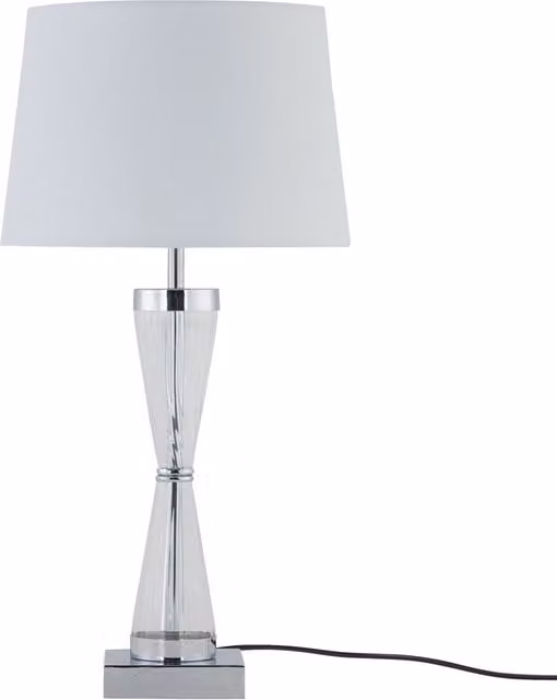 First Choice Lighting Chrome Plate Table Touch Light with White Fabric Shade in Silver