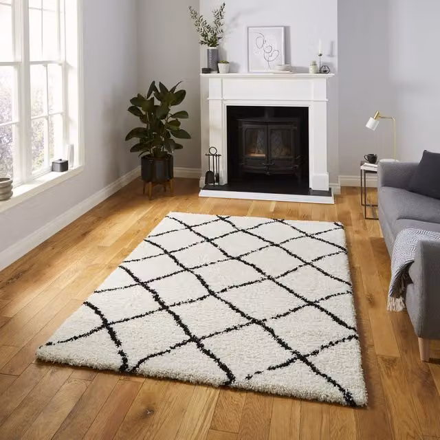 Terrys Scandi Berber G257 Rectangular Rug in White and Black with Diamond Pattern