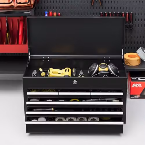 HOMCOM 6 Drawer Lockable Metal Tool Chest with Top Case, Black, W/D/H: 60.0 x 26.0 x 34.0 cm – 8
