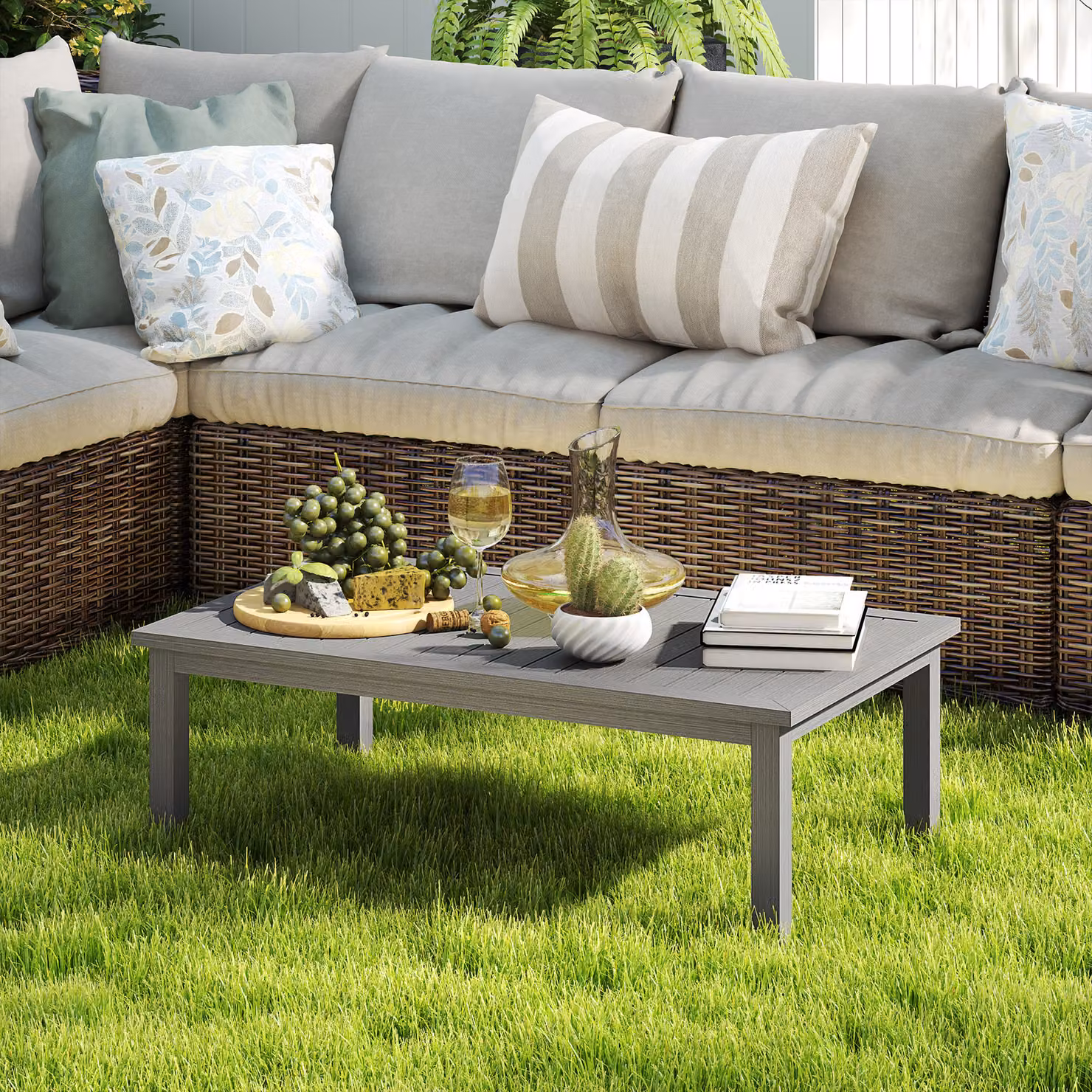 Outsunny Modern Rectangular Powder Coated Aluminium Outdoor Coffee Table, Grey, W: 100 cm, D: 60 cm, H: 50 cm – 6