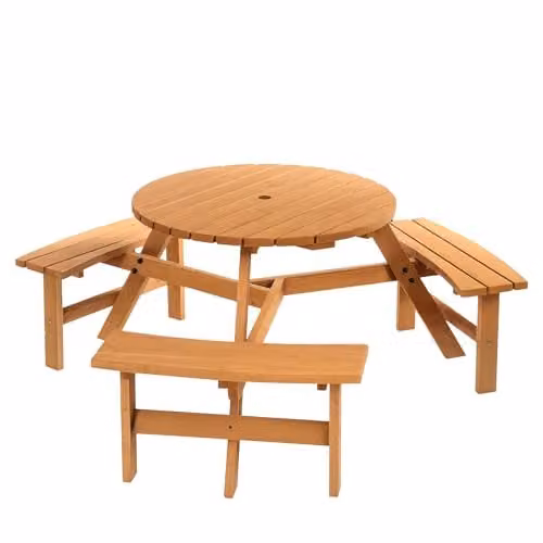 Outsunny 6-Seater Lacquered Wood Round Garden Dining Set in Red and Brown