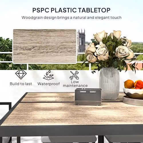 Outsunny 9 Piece Grey Garden Dining Set with 8 Seater Square Plastic Top Table, Chairs and Stools – 3