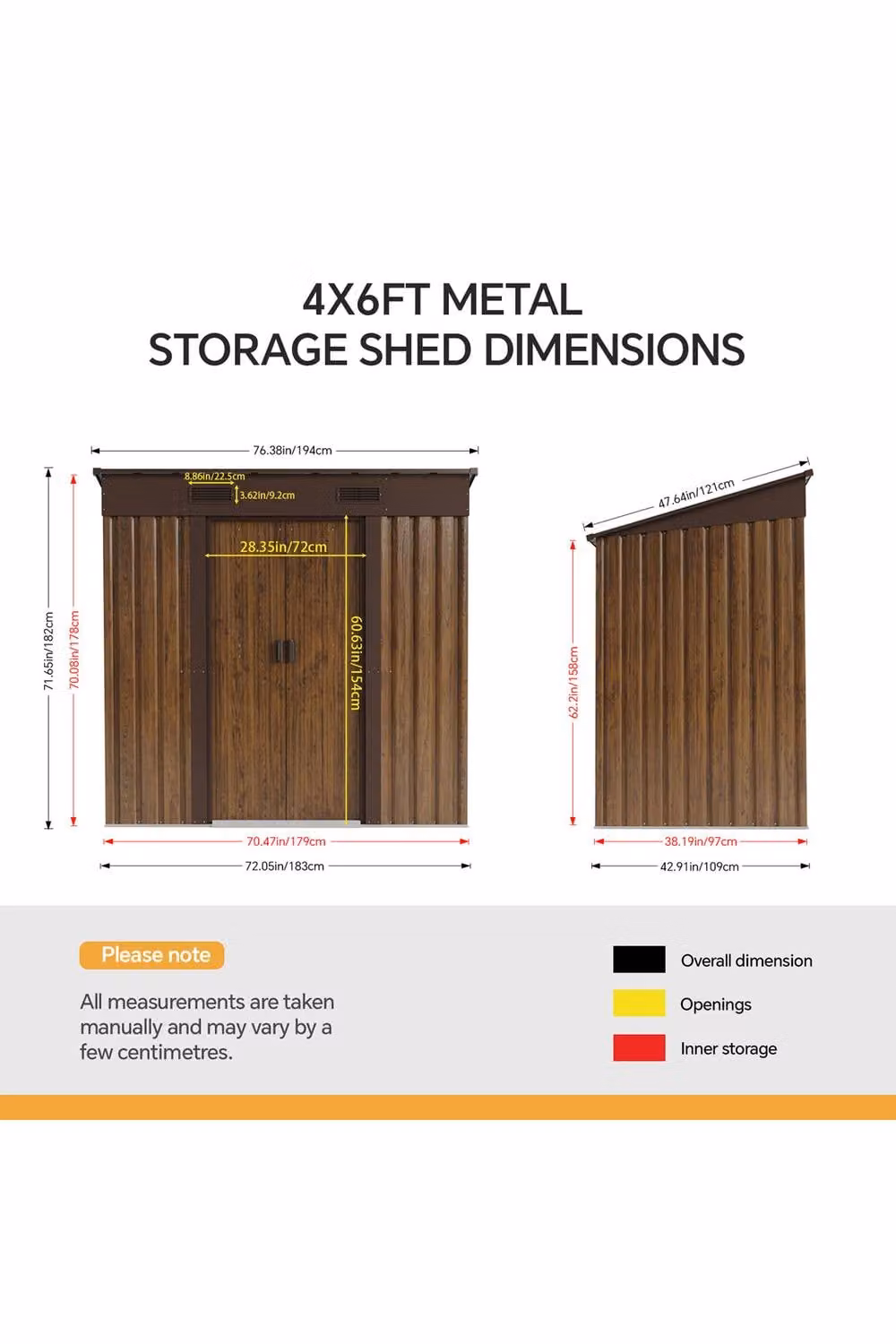 Garden Sanctuary Metal Pent Roof Garden Tool Shed in Brown, W/D/H: 182.0 x 121.0 x 194.0 cm – 4
