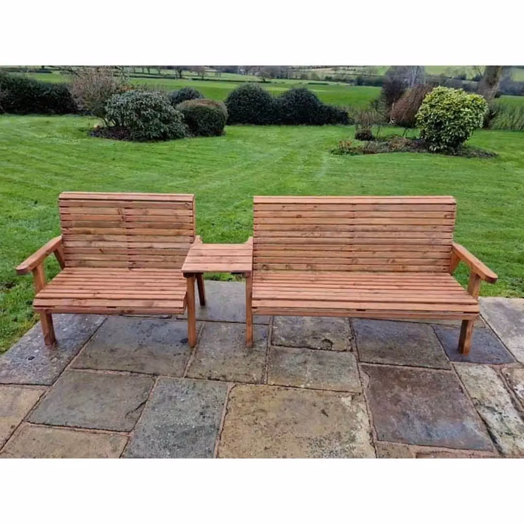 Churnet Valley Garden Furniture Ltd Valley Brown Treated Hardwood Garden Furniture Set with Tray and Upholstered Cushions – 3