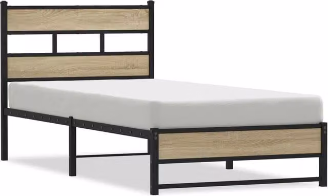 Berkfield Home Metal Bed Frame in Sonoma Oak Brown, W/D/H: 80 x 200 cm – 1