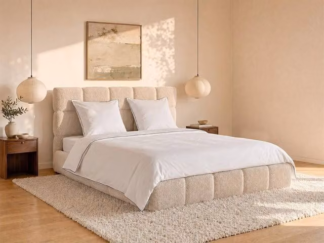Vente-unique Blue Cotton Percale Duvet Cover and Bedding Set, W/H: 240 x 260 cm