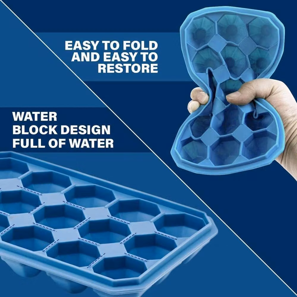 NESTLUNE Blue and Grey 24-Grid Silicone Ice Cube Tray Mould with Lid – 4