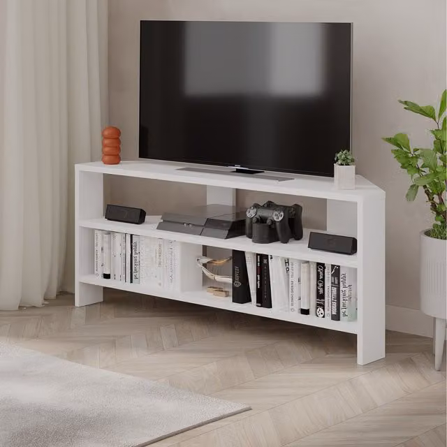 Decortie Thales Modern Corner TV Unit in White, 110cm – 1