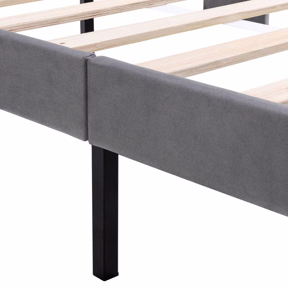 ModernLuxe Velvet Upholstered Double Bed in Grey, W/D/H: 140 x 200 x 96 cm – 7