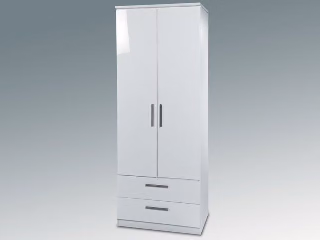 Welcome Knightsbridge White High Gloss Double Wardrobe with 2 Doors and 2 Drawers