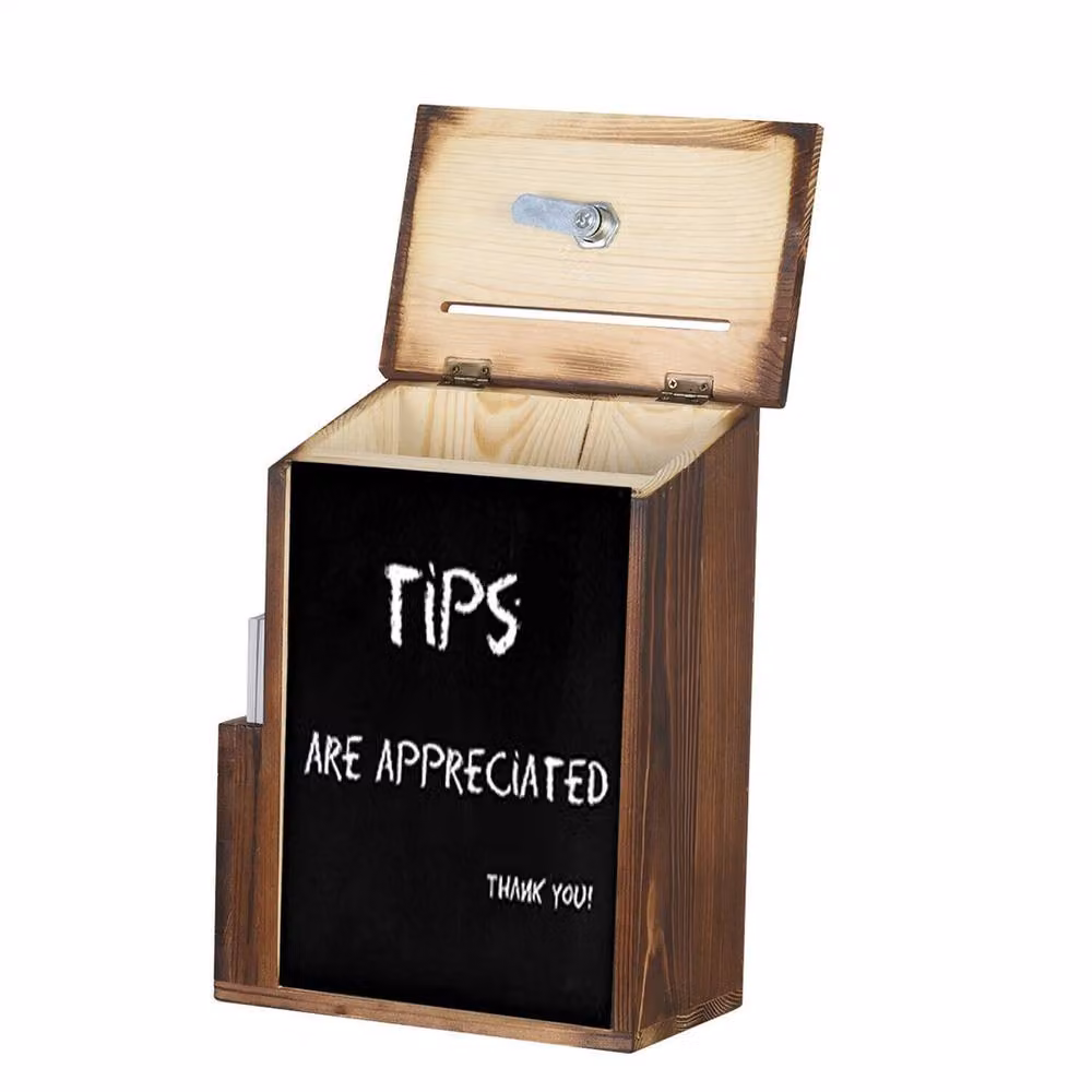 NESTLUNE Solid Wood Suggestion Box with Chalkboard in Brown – 3