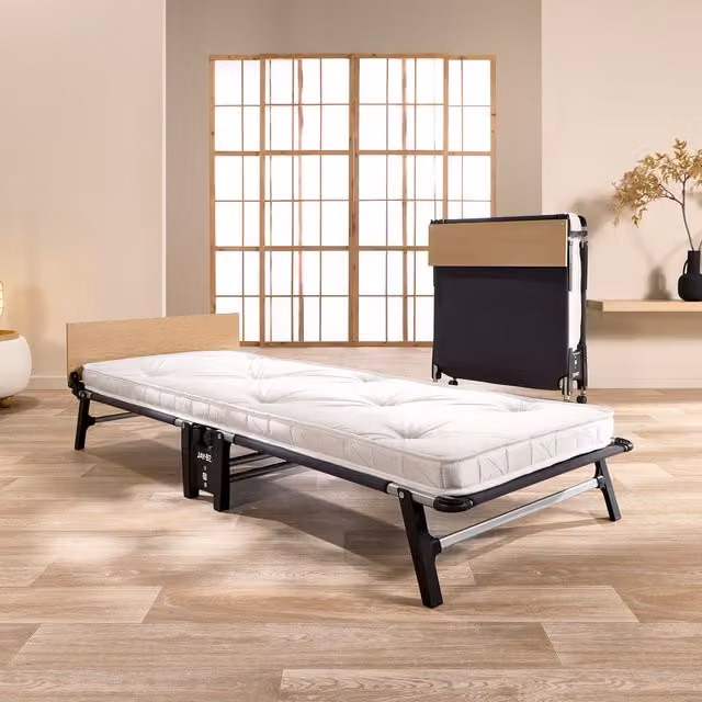 Jay-Be QP80 Quick Folding Bed with Pocket Sprung Mattress, Single, Black, W/D/H: 90 x 190 cm