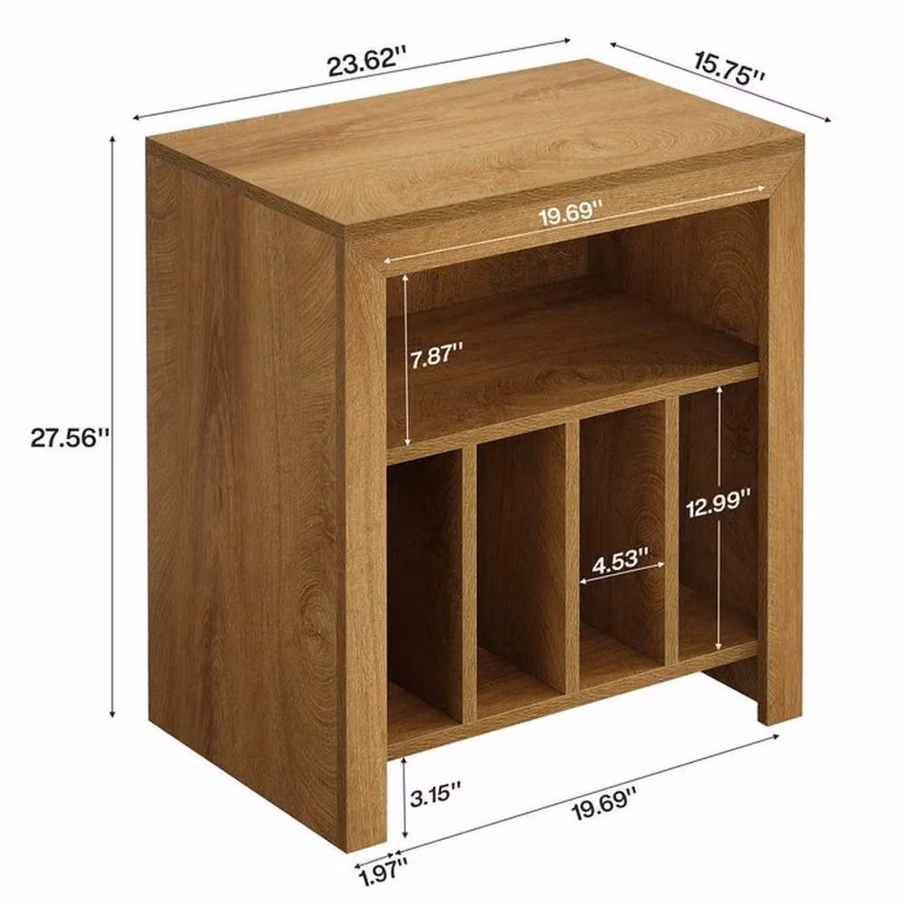 PAWNORA Large Industrial Wood Record Player Stand and Vinyl Storage in Brown – 2