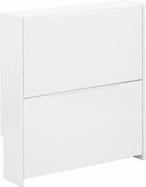 FORGEVIO Modern High Gloss 2 Tier Narrow Shoe Cabinet in White