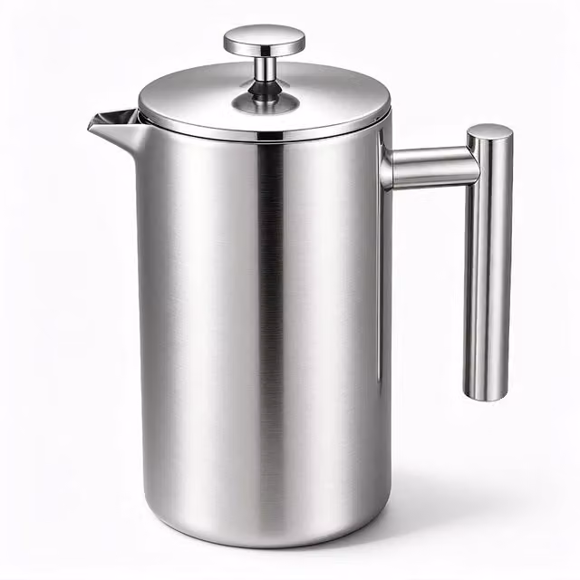 Crystals Stainless Steel French Press Coffee and Tea Maker, 1000ml, Metallic Silver